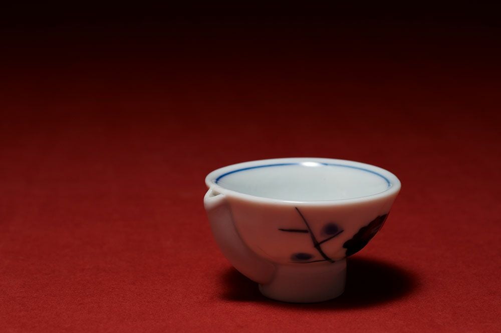 骨董　うぐいす盃　桜と菊 美濃焼 うぐいす徳利・盃セット 桜/”Chirp” Sake bottle & glass set
